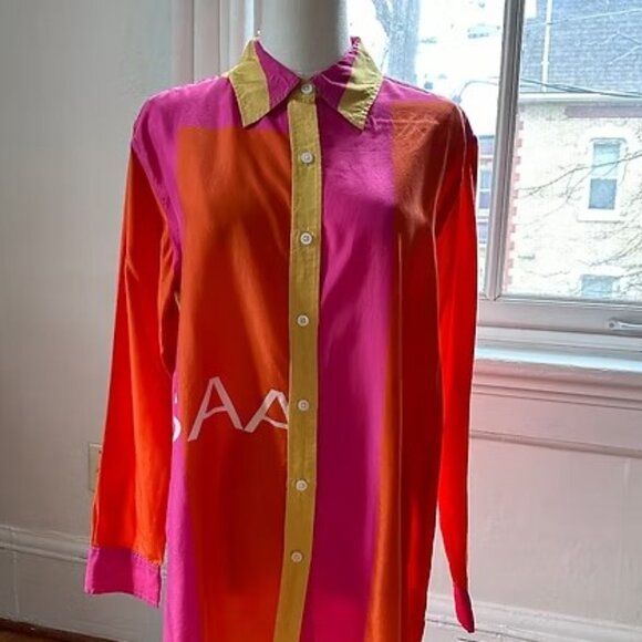 The Yorkville Color Block Silk Blouse - Picture 1 of 3